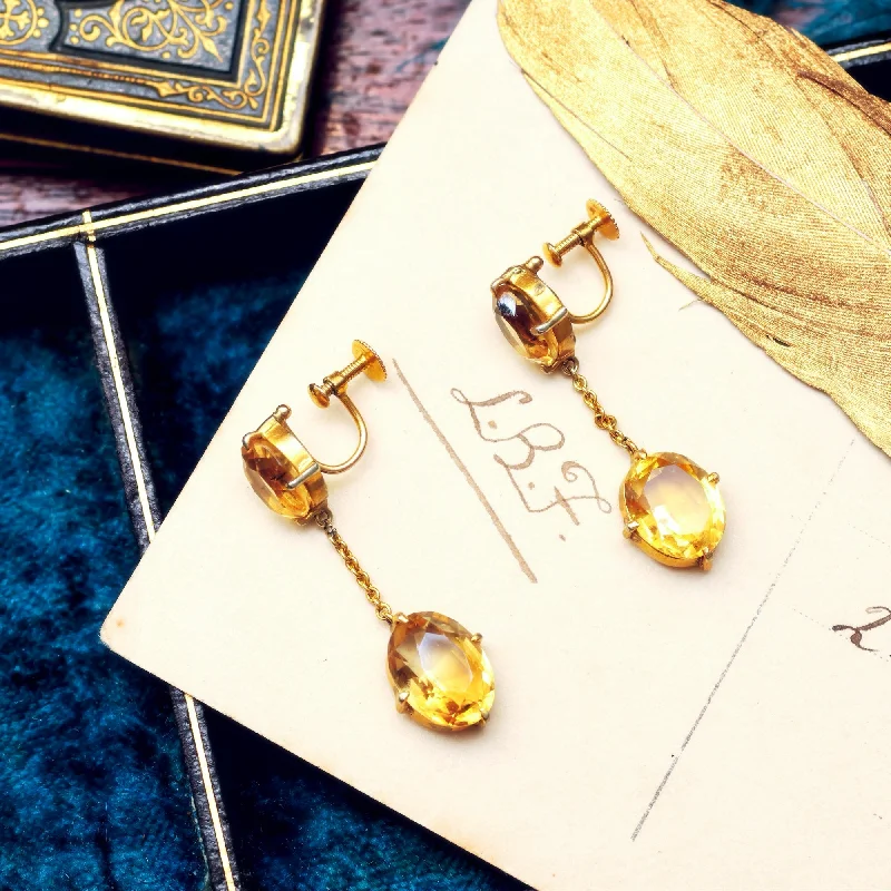 Custom Diamond Earrings-Vintage Glow! Silver Gilt Citrine Drop Earrings