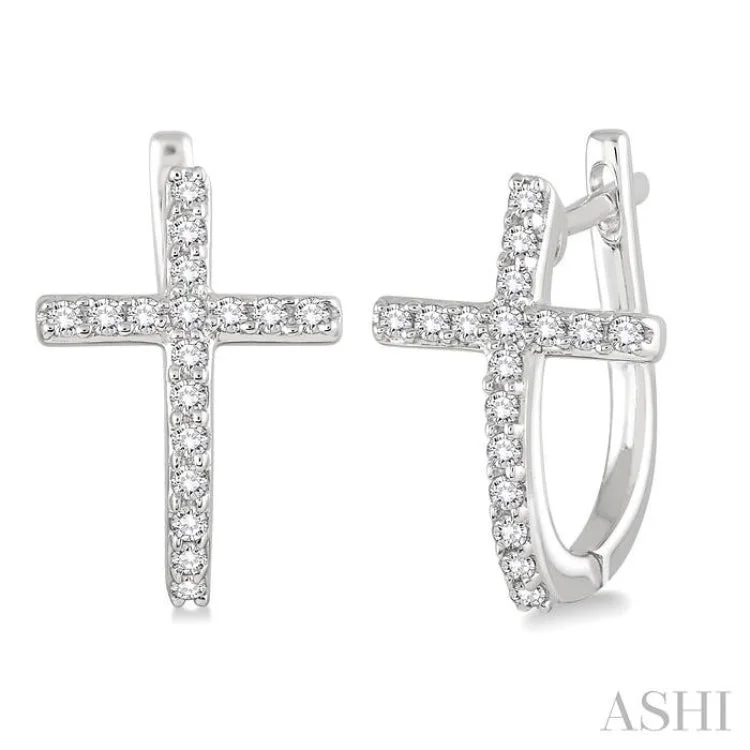 Elegant Long Earrings for Weddings-1/4 Ctw Round Cut Diamond Cross Earrings in 14K White Gold