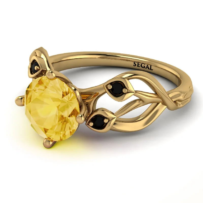 Custom Wedding Band for Couples-Citrine Blossom 14K Golden Nature Inspired Engagement Ring - Haley No. 607