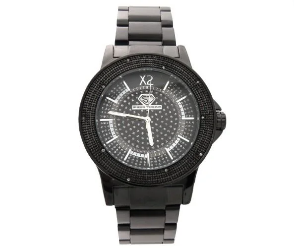 Women's Designer Watches for Fashion-All Black Super Techno Real Diamond Watch Bling