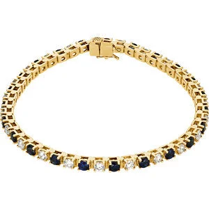 Unique Custom Bracelet for Fashionistas-14K Yellow Blue Sapphire & 2 1/3 CTW Diamond Bracelet