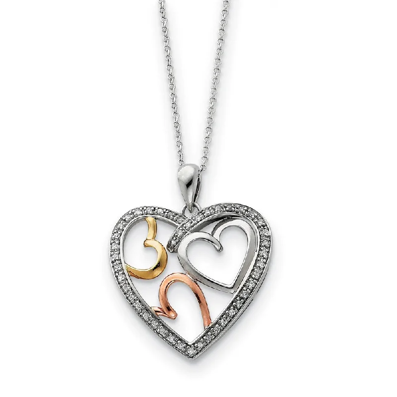 Adjustable Silver Necklace for Comfort-Rhodium & Gold Tone Plated Sterling Silver & CZ Bond of Love Necklace