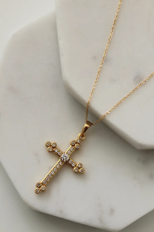 Long Pendant Necklace-Royale CZ Cross Necklace