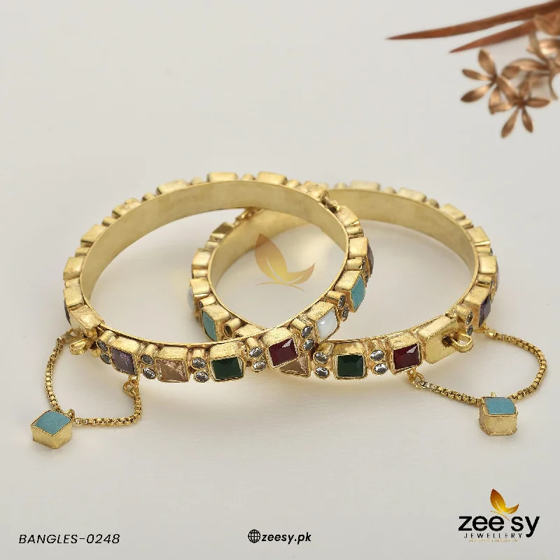 Silver Bangles with Multicolored Stones-FARSHI BANGLES-0248