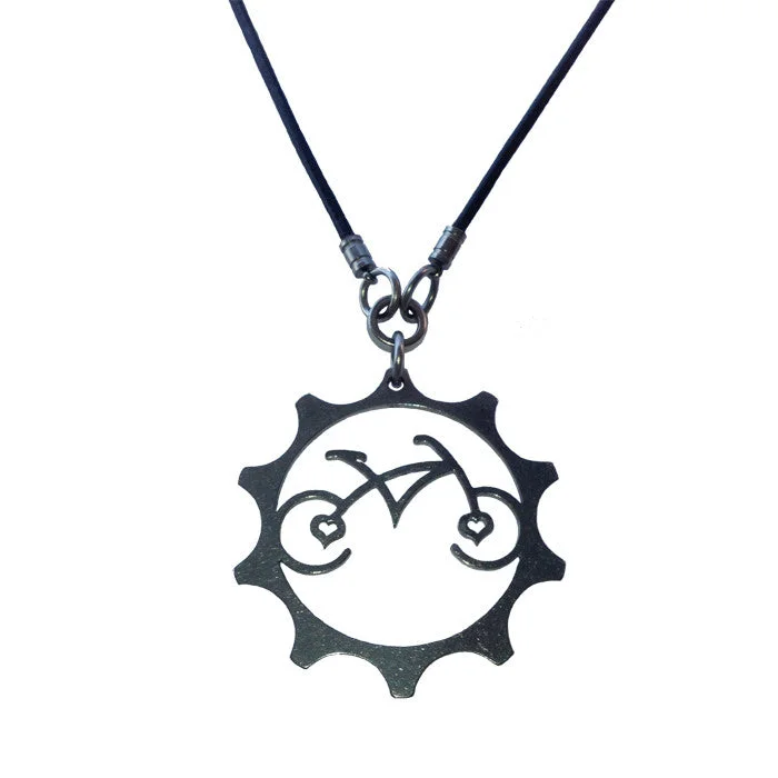 Large Pendant Necklace for Fashion Statement-Stainless Steel Heart Bicycle Necklace