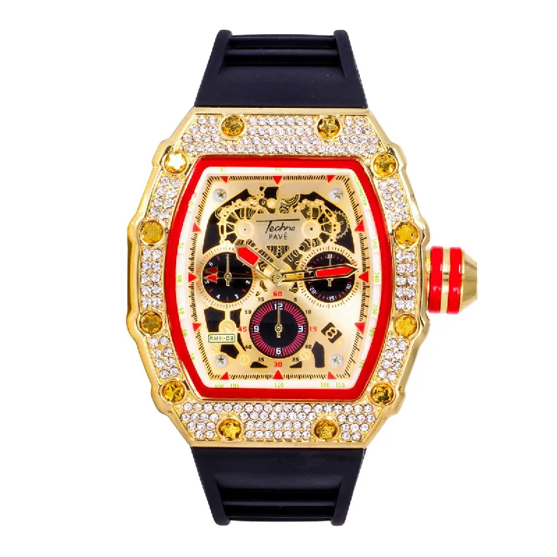 Women's Watches with Colorful Strap-Popular Red Trim Iced Out Hip Hop Watch