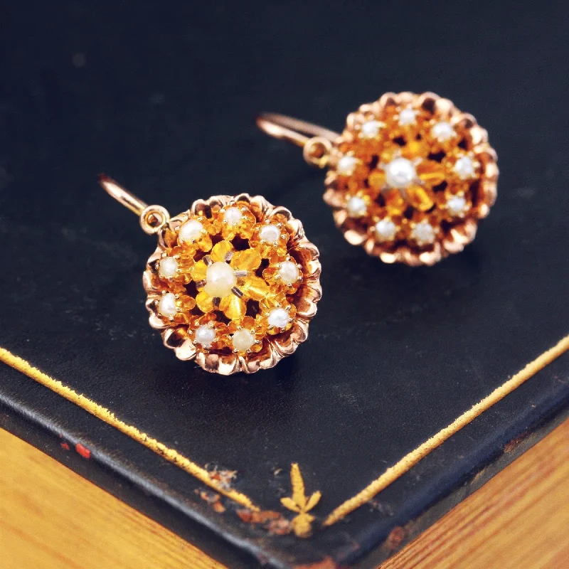 Beautiful Earrings for Fashionable Look-Fancy Floral Antique Seed Pearl Earrings