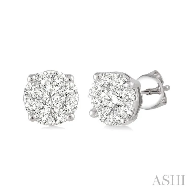 Luxury Earrings for Anniversary-1/2 Ctw Lovebright Round Cut Diamond Stud Earrings in 14K White Gold