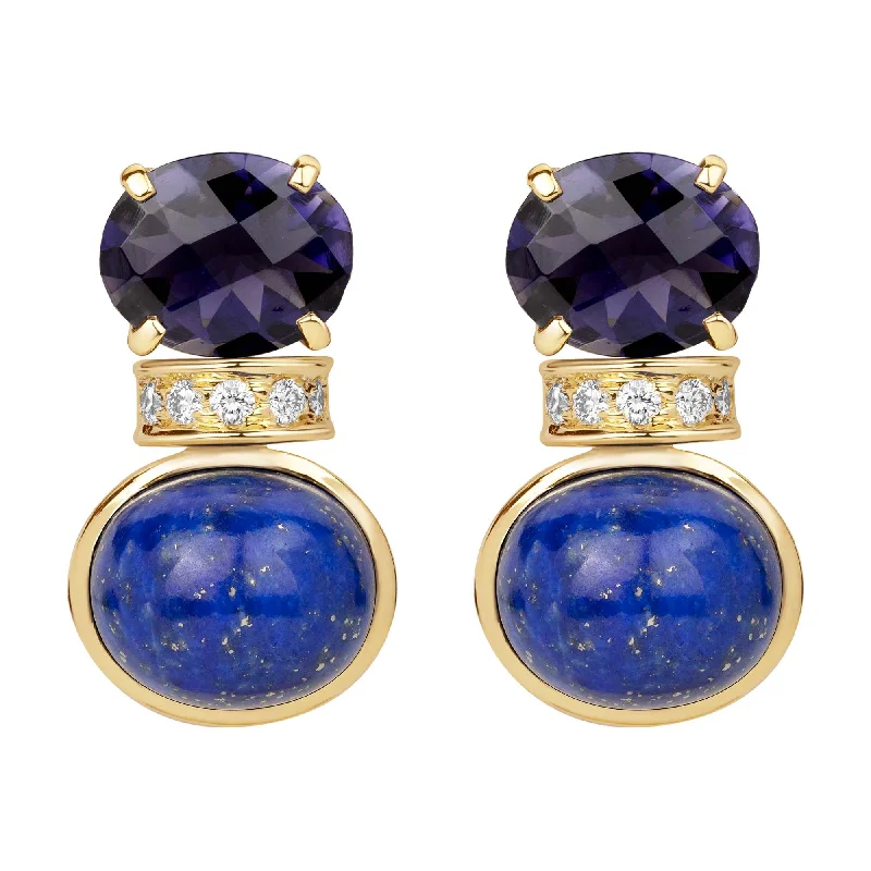 Elegant Pearl Earrings for Wedding-Earrings - Iolite, Diamond And Lapis Lazuli