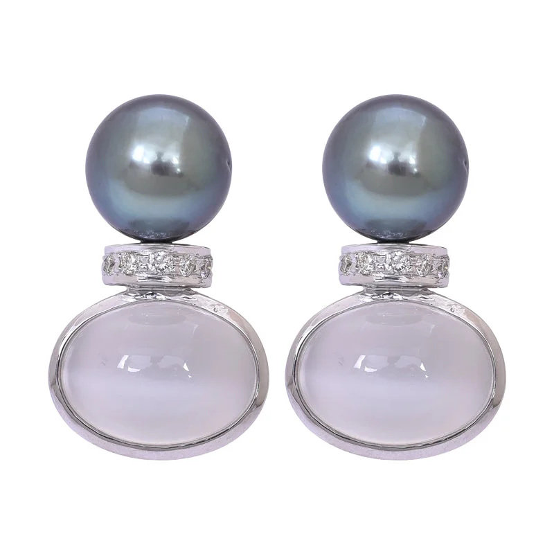 Stylish Earrings for Teen Girls-Earrings- Moonstone, South Sea Pearl and Diamond