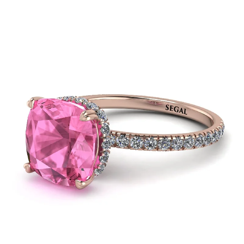 Chunky Statement Ring for Women-Cushion Hidden Pink Moissanite Ring - Nova No. 802