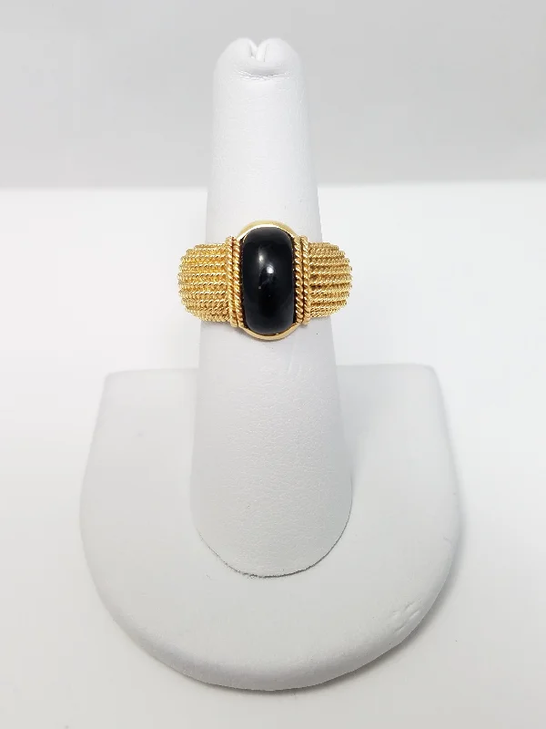 Rose Gold Ring for Stylish Women-$3500 18k Yellow Gold Natural Onyx Roberto Coin Ribbed Ring