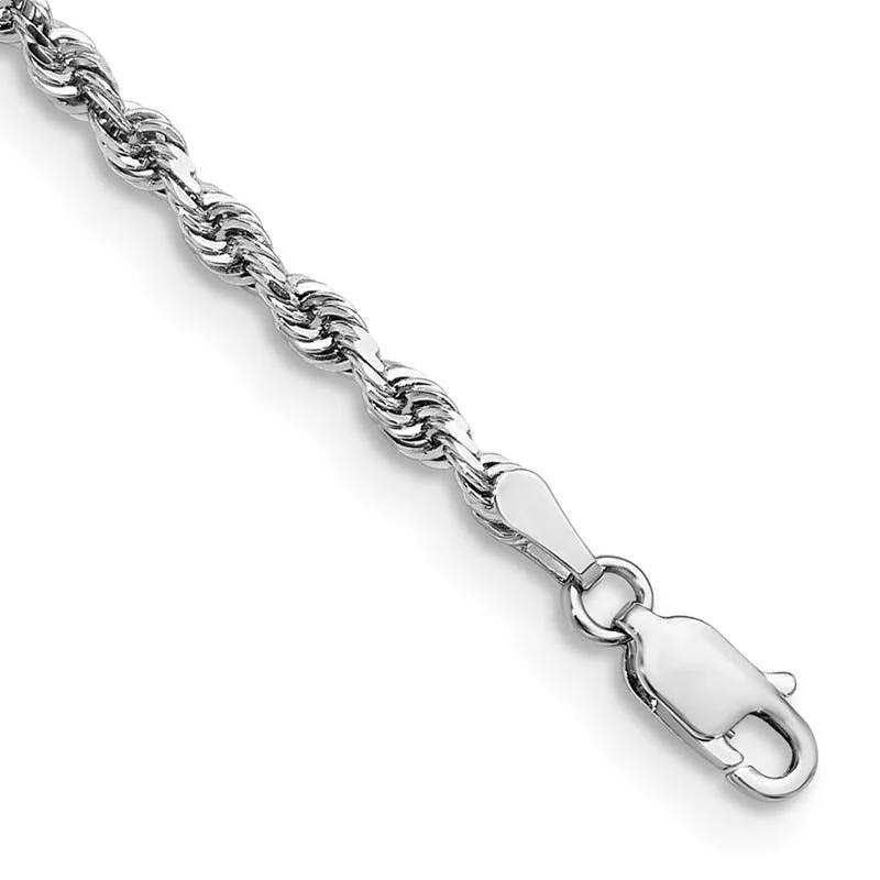 Rose Gold Bracelet for Special Events-14K White Gold 8 Inch 3mm Diamond-cut Quadruple Rope Lobster Clasp Chain Bracelet