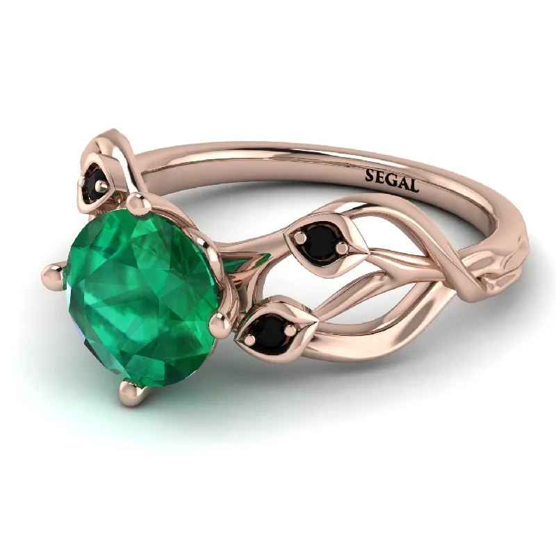 Large Ring with Gemstone for Fashion-Emerald Blossom 14K Golden Nature Inspired Engagement Ring - Haley No. 35