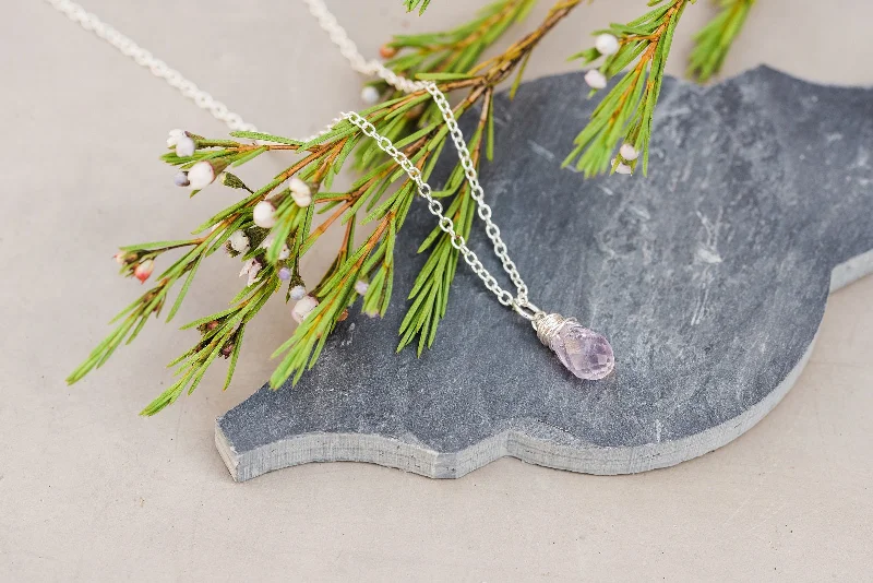 Bridal Necklace with Crystals-Wrapped Amethyst Crystal Necklace