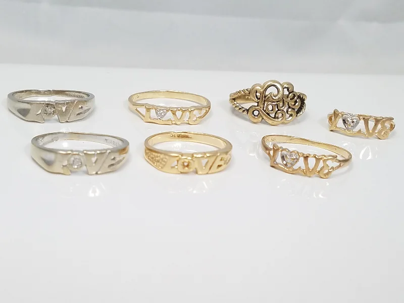 Luxury Diamond Ring for Men-Lot of 7 Vintage 10k Gold "Love" Rings