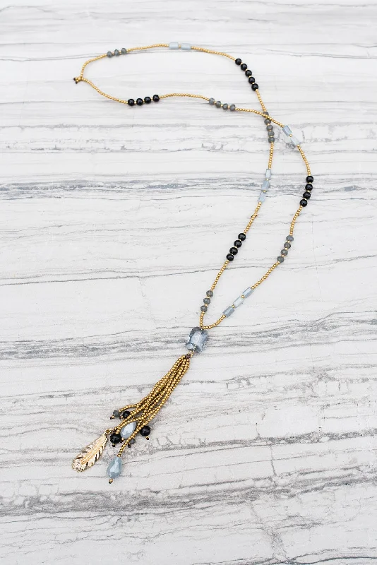 Modern Gold Necklace for Women-Smokey Beaded Tassel Necklace