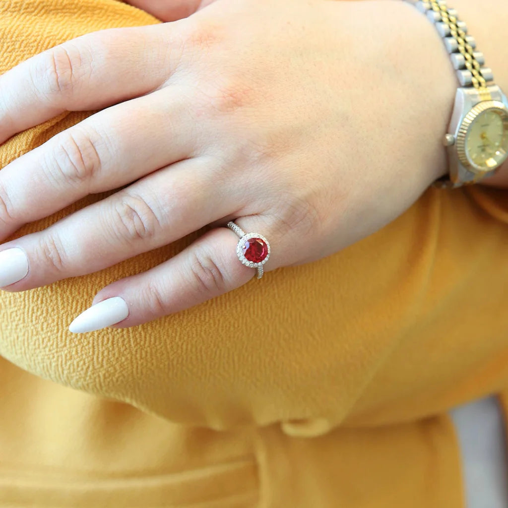 Vintage Diamond Ring for Women-Sterling Silver 925 Faceted Red Topaz Women's Solitaire Ring - FKJRNSL8268