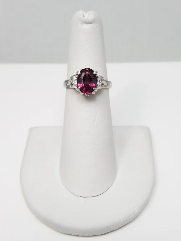 Classic Titanium Ring for Wedding-Magical Vintage Platinum Natural Garnet Diamond Ring