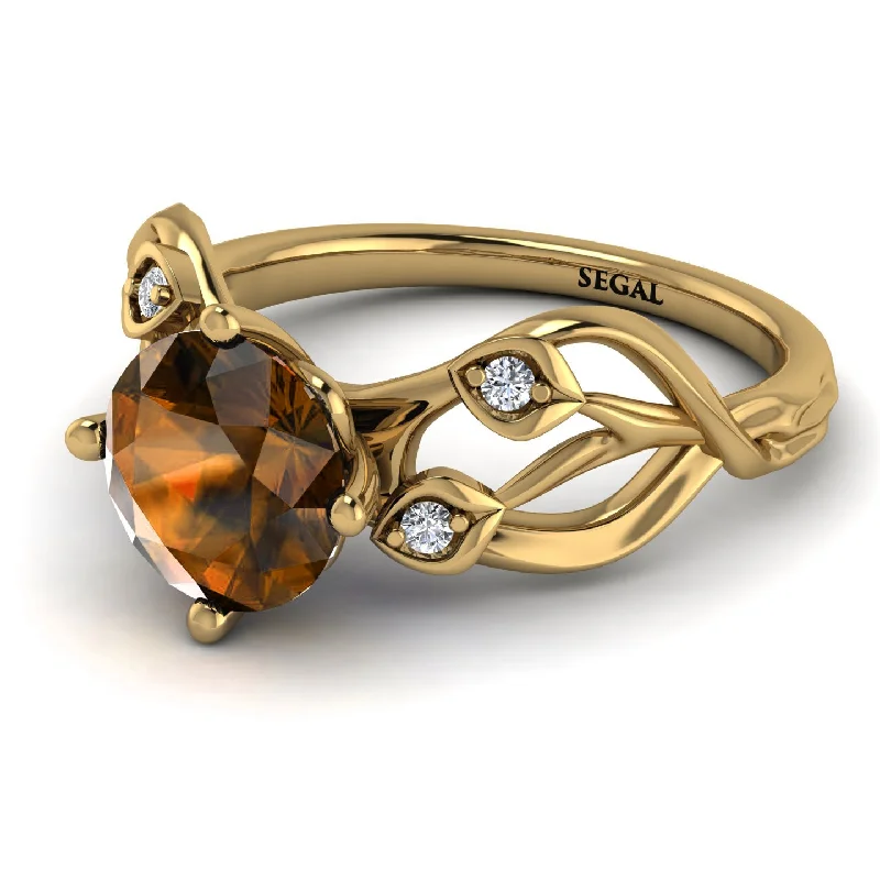 Elegant Silver Ring for Everyday Wear-Brown Diamond Blossom 14K Golden Nature Inspired Engagement Ring - Haley No. 1101