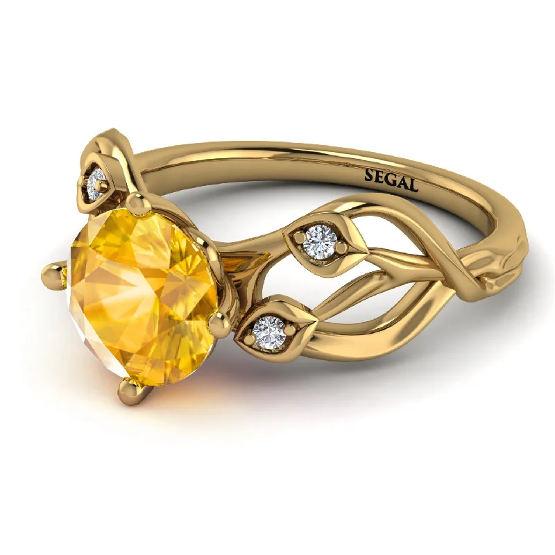 Elegant Wedding Band for Women-Yellow Diamond Blossom 14K Golden Nature Inspired Engagement Ring - Haley No. 1001