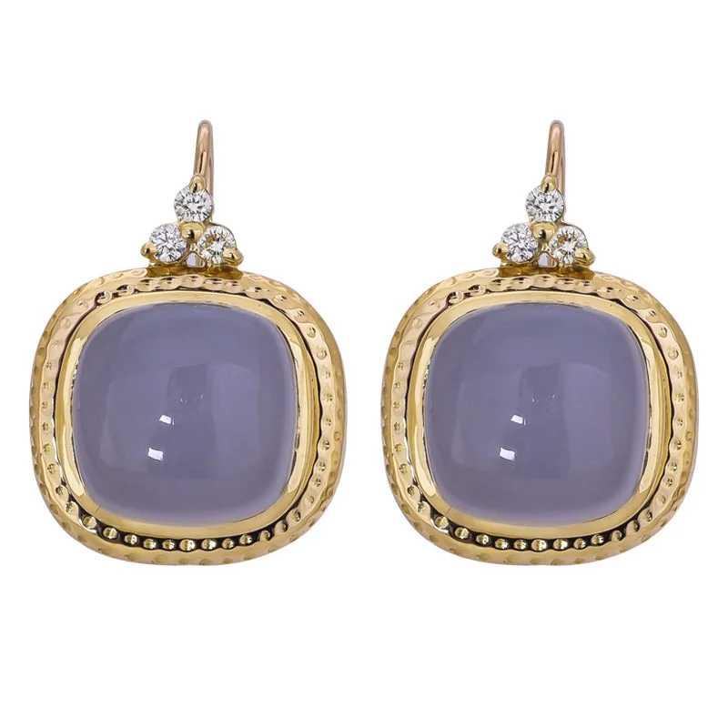 Customizable Gold Earrings-Earrings- Chalcedony and Diamond