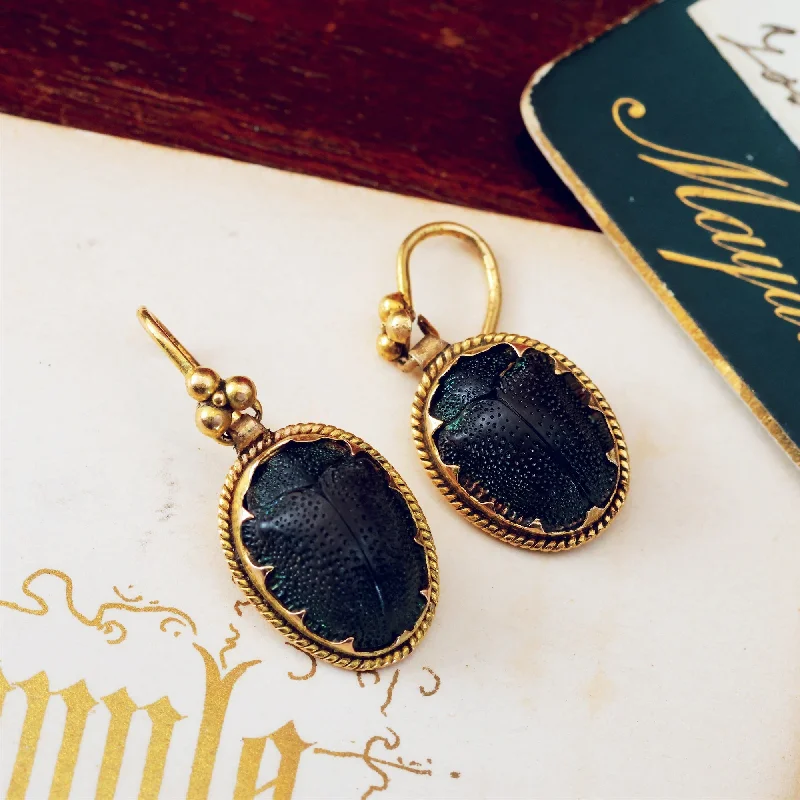 Elegant Pearl Earrings for Wedding-Antique Victorian Era Scarab Beetle Earrings