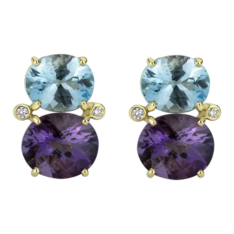 Unique Earrings for Trendy Looks-Earrings - Blue Topaz, Amethyst And Diamond