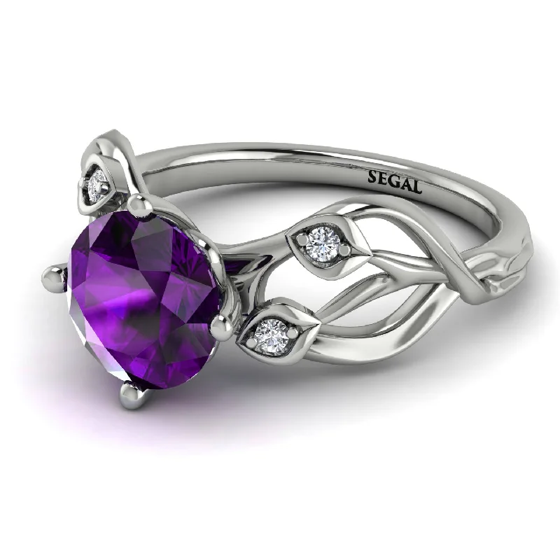 Handcrafted Engagement Ring for Women-Amethyst Blossom 14K Golden Nature Inspired Engagement Ring - Haley No. 303