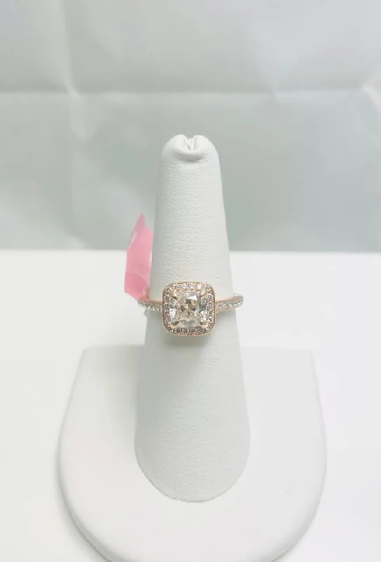 Custom Ring with Personalized Engraving-1.92ctw Natural Cushion Diamond 14k Rose Gold Engagement Ring