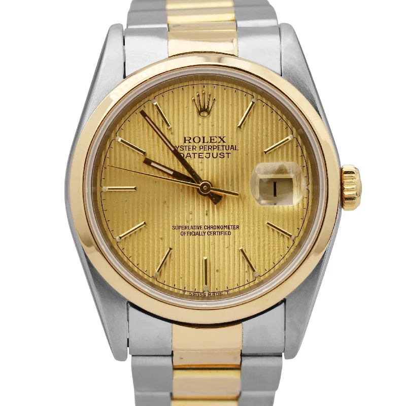 Sports Watches with Step Tracking-Rolex DateJust 36mm Two-Tone CHAMPAGNE TAPESTRY 18K Gold Stainless 16203 Watch