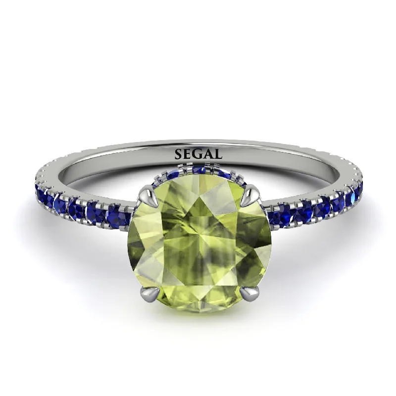 Elegant Silver Ring for Everyday Wear-Hidden Diamond Round Peridot Cat Claw Engagement Ring - Aurora No. 715