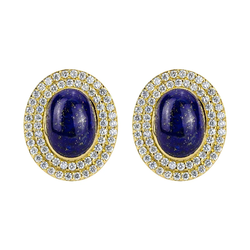 Classic Gold Earrings for Women-Earrings - Lapis Lazuli And Diamond