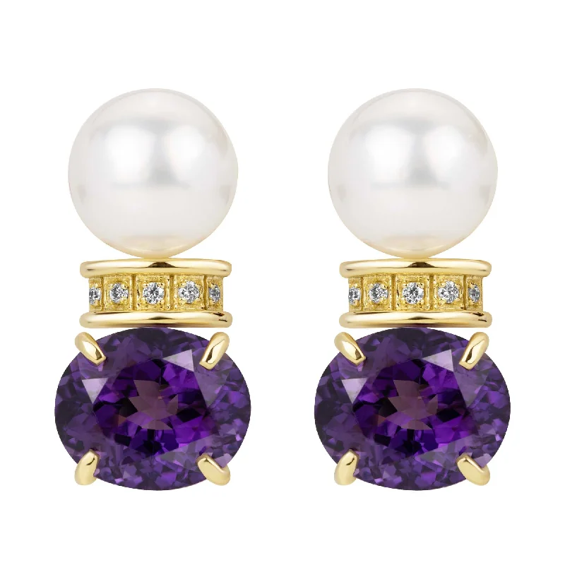 Stylish Statement Earrings-Earrings - South Sea Pearl, Amethyst And Diamond