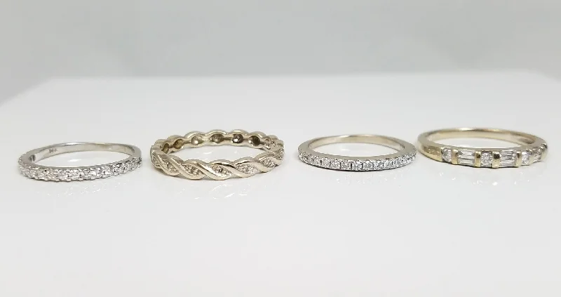 Vintage Wedding Ring for Couples-Four 14k White Gold Natural Diamond Anniversary Ring Band Lot