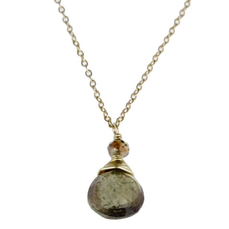 Long Chain Necklace for Layering-Champagne Garnet One Drop Necklace