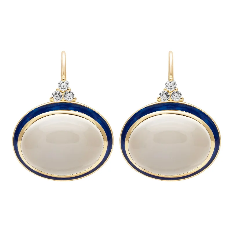 Beautiful Earrings for Evening Parties-Earrings - Moonstone And Diamond (Enamel) (2398D)