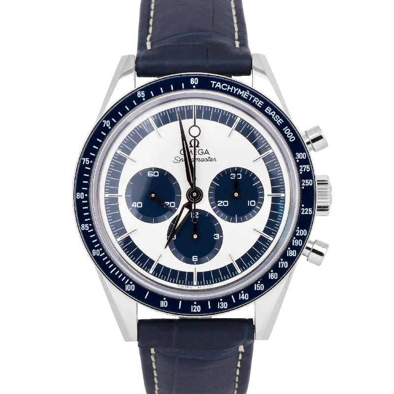 Fashion Watches for Gift Ideas-Omega Speedmaster Moonwatch 311.33.40.30.02.001 BLUE Leather PAPERS 39.7mm B+P