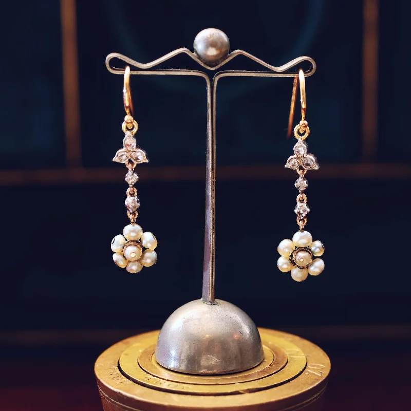 Elegant Pearl Earrings-Adorable Antique Wild Pearl & Diamond Earrings