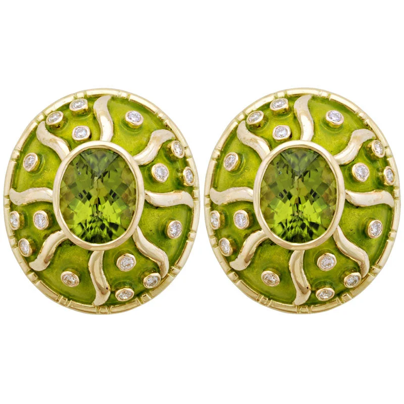 Bold Earrings for Fashionistas-Earrings- Peridot And Diamond (Enamel)