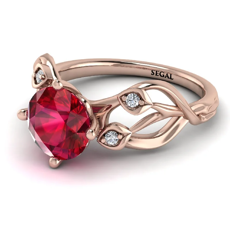 Modern Wedding Ring Set for Women-Ruby Blossom 14K Golden Nature Inspired Engagement Ring - Haley No. 11