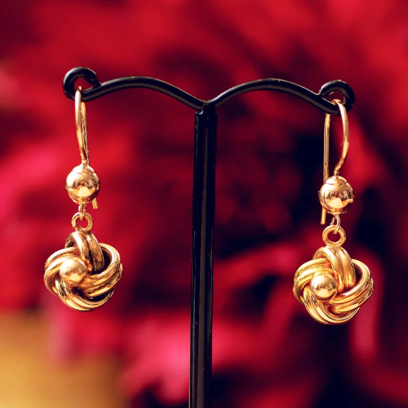 Handcrafted Silver Drop Earrings-Classic Vintage 9ct Gold Knot Earrings