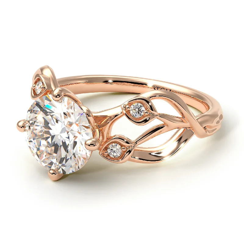 Elegant Vintage Wedding Band-Diamond Blossom 14K Golden Nature Inspired Engagement Ring - Haley No. 2