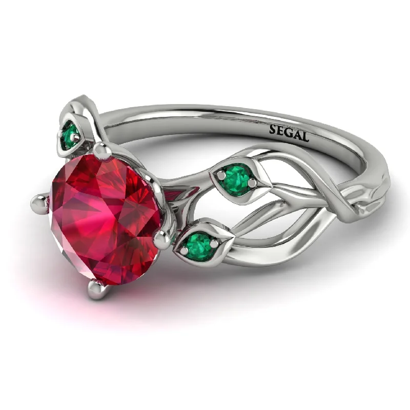 Customizable Gemstone Ring for Women-Ruby Blossom 14K Golden Nature Inspired Engagement Ring - Haley No. 27