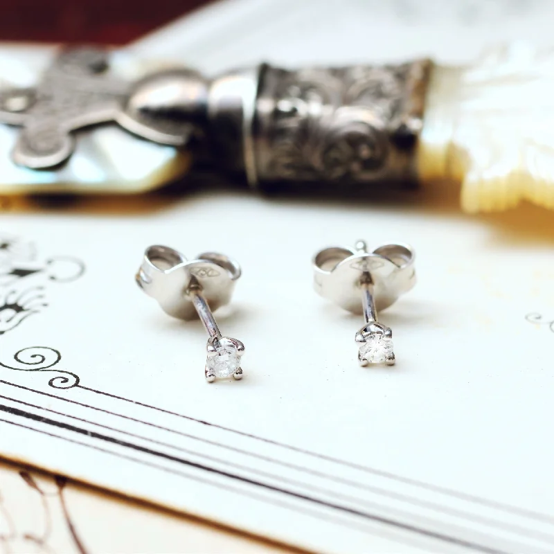 Statement Earrings for Special Occasions-Tiny White Gold Diamond Stud Earrings