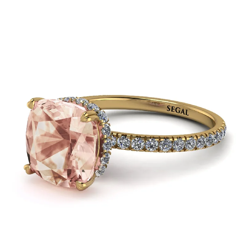 Diamond Ring for Women-Cushion Hidden Morganite Ring - Nova No. 901