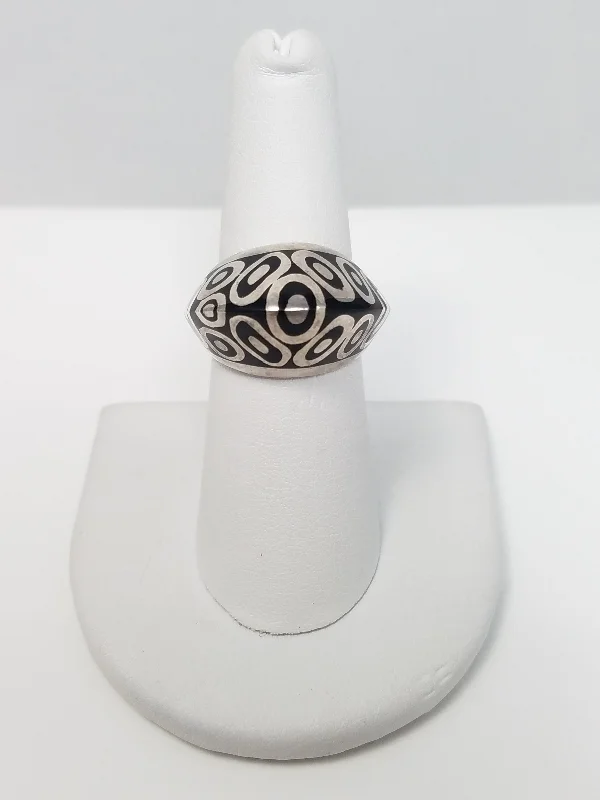 Birthstone Ring for Gifts-Flli Menegatti Sterling Silver Black Enamel Ring