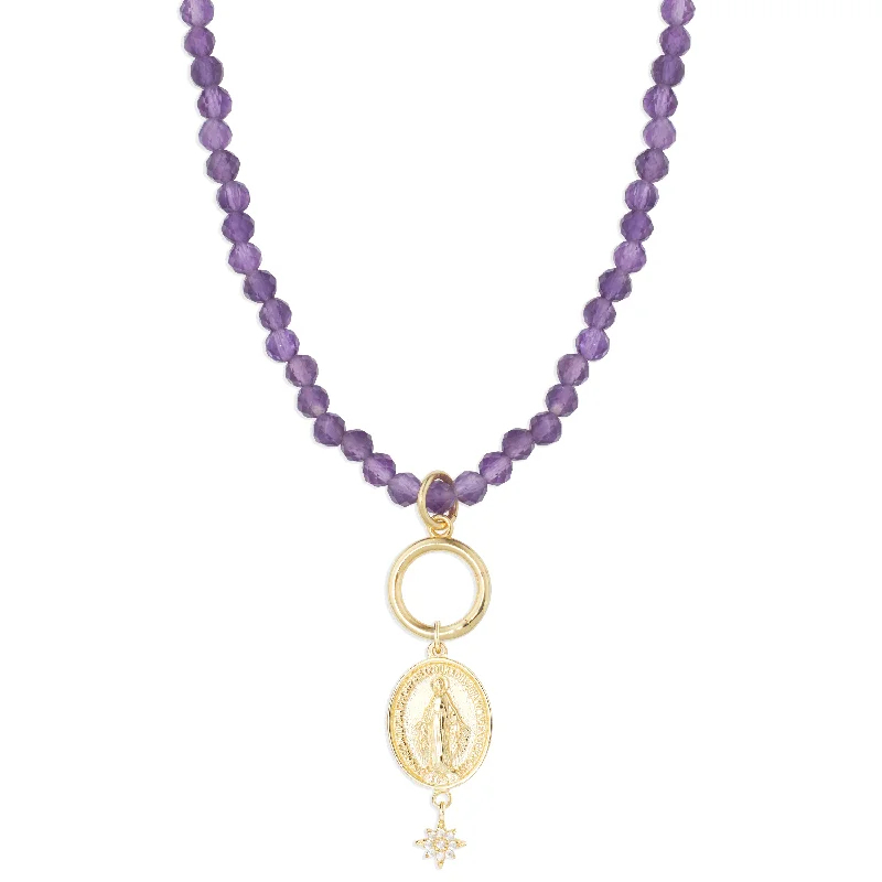 Gold Necklace with Charm for Fashion-Custom Amethyst Charm Necklace