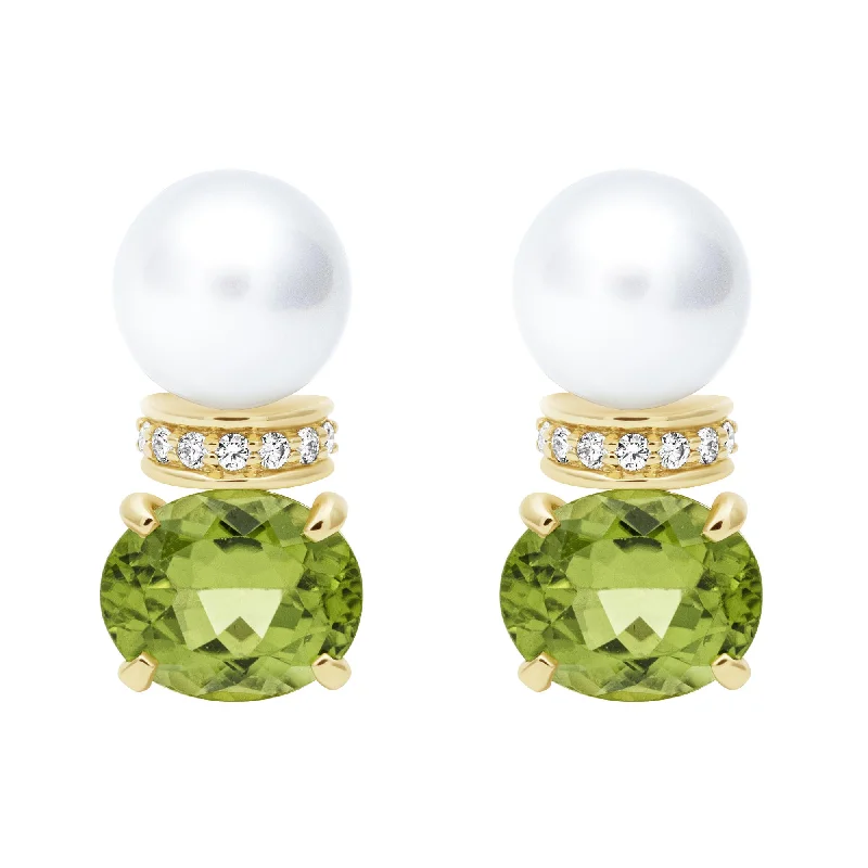 Casual Earrings for Summer Looks-Earrings - Southsea Pearl, Peridot And Diamond (2409D)