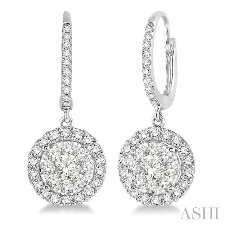 Beautiful Stud Earrings for Women-1 Ctw Round Cut Diamond Lovebright Earrings in 14K White Gold